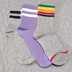 Retro style striped women's crew socks - set of 3